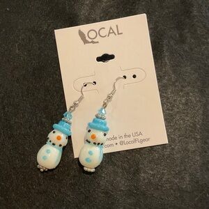 Snowman Earrings - Blue and White
